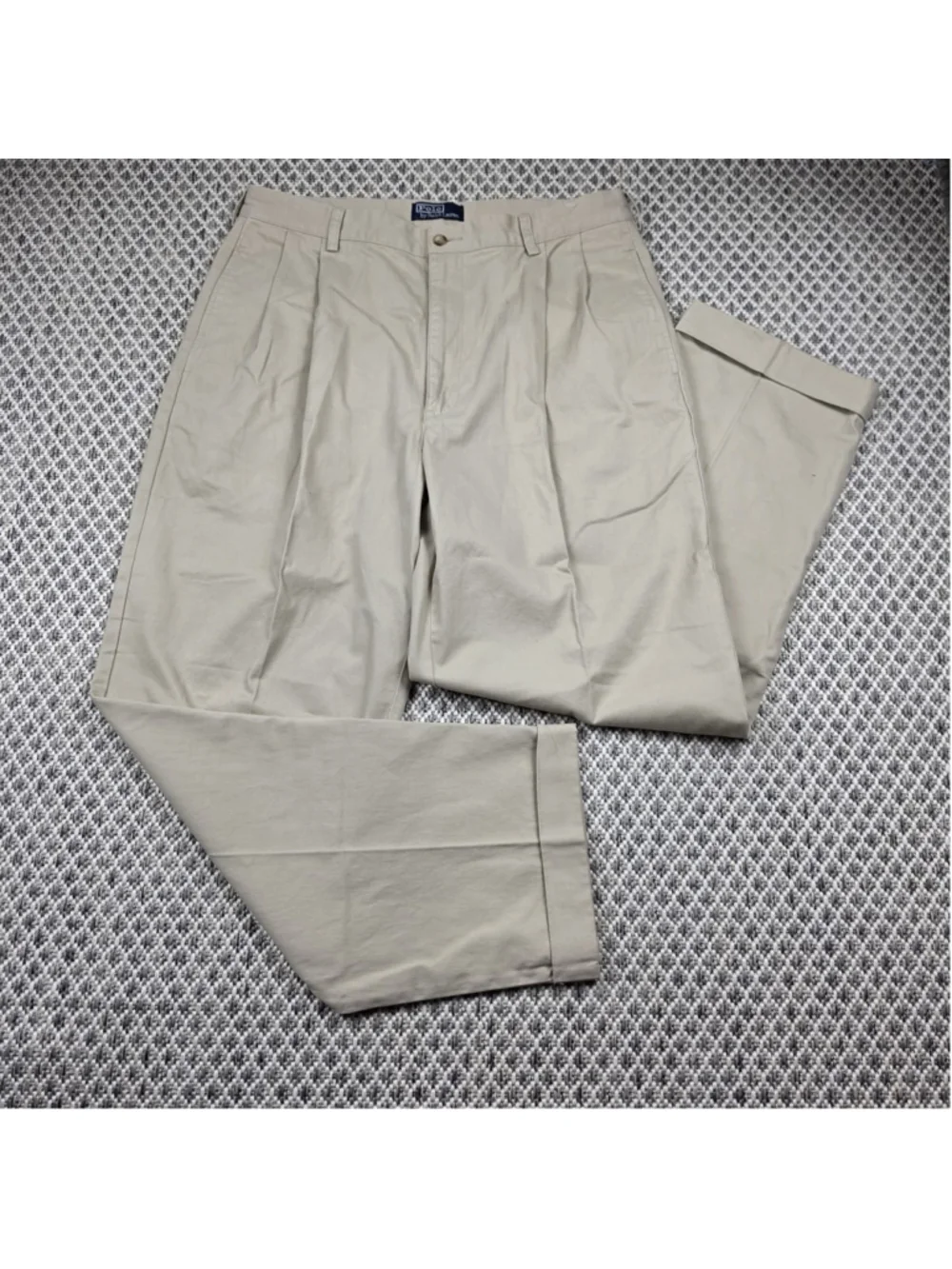 Vintage Polo Ralph Lauren Andrew Pant Khaki Pleated Cuffed Chino Mens 36x30